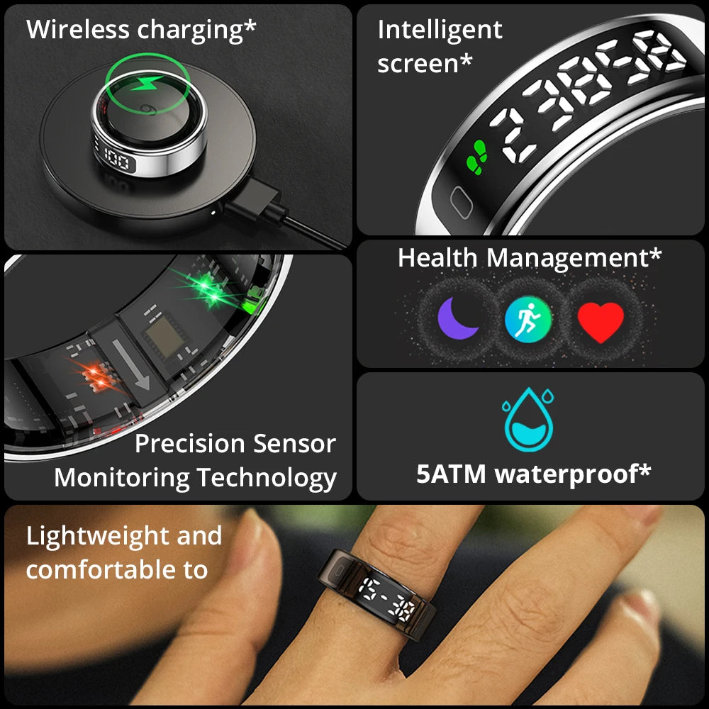 HealthBand R12 – Waterproof Smart Ring with Touchscreen & Fitness Manager