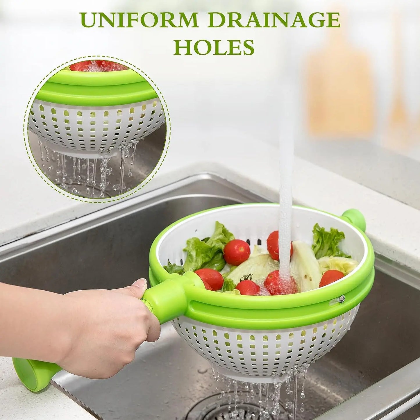 Panier égouttoir pliable et essoreuse à salade – Essorage des fruits et légumes