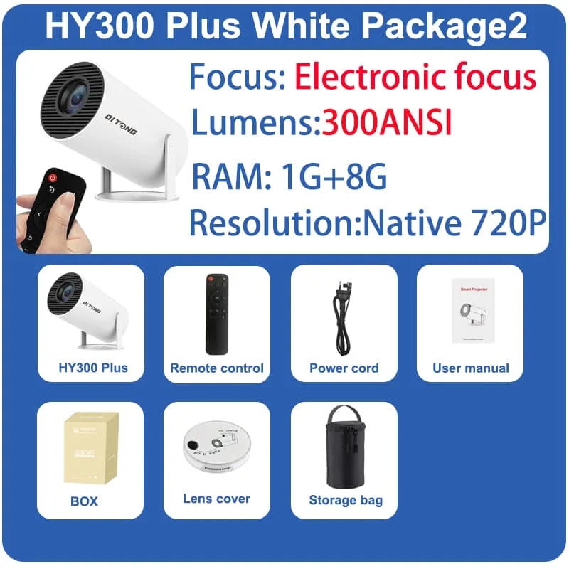 CineLite HY300 Pro – Outdoor & Home 4K LED Projector 300 ANSI Lumens