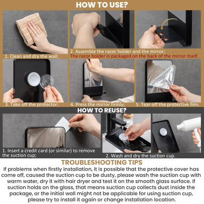 ClearShave Pro – Fog-Free Shower Mirror with Razor Holder (UK)