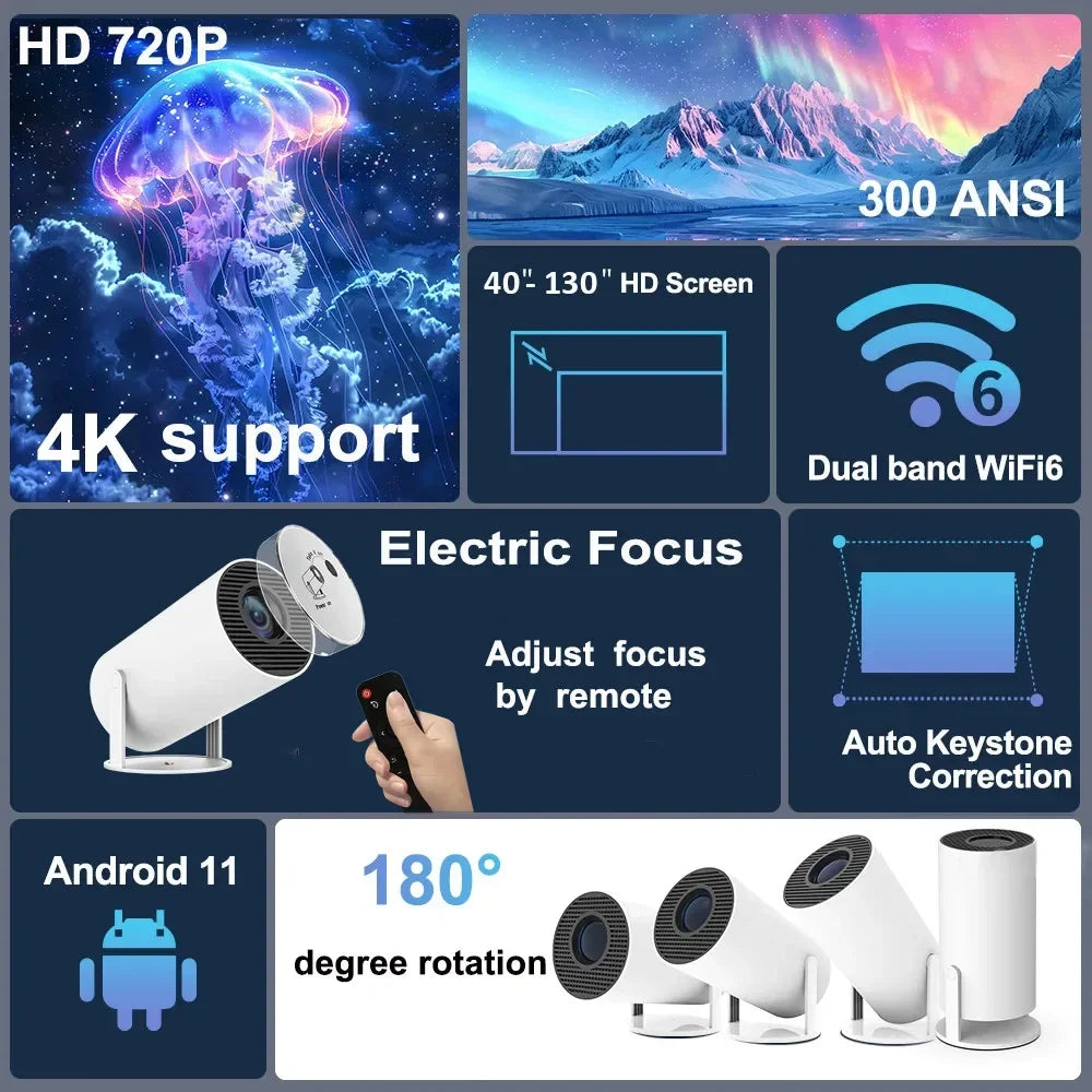 CineLite HY300 Pro – Outdoor & Home 4K LED Projector 300 ANSI Lumens