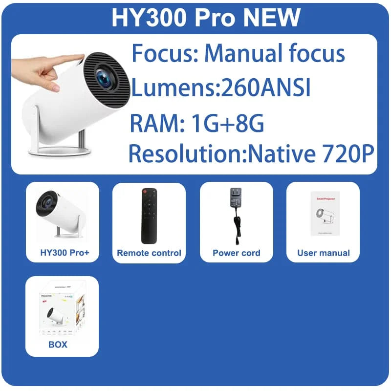 CineLite HY300 Pro – Outdoor & Home 4K LED Projector 300 ANSI Lumens